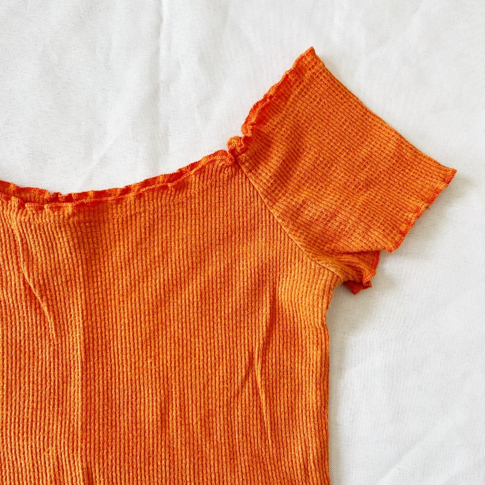topshop orange knit off the shoulder top - Picture 2 of 5